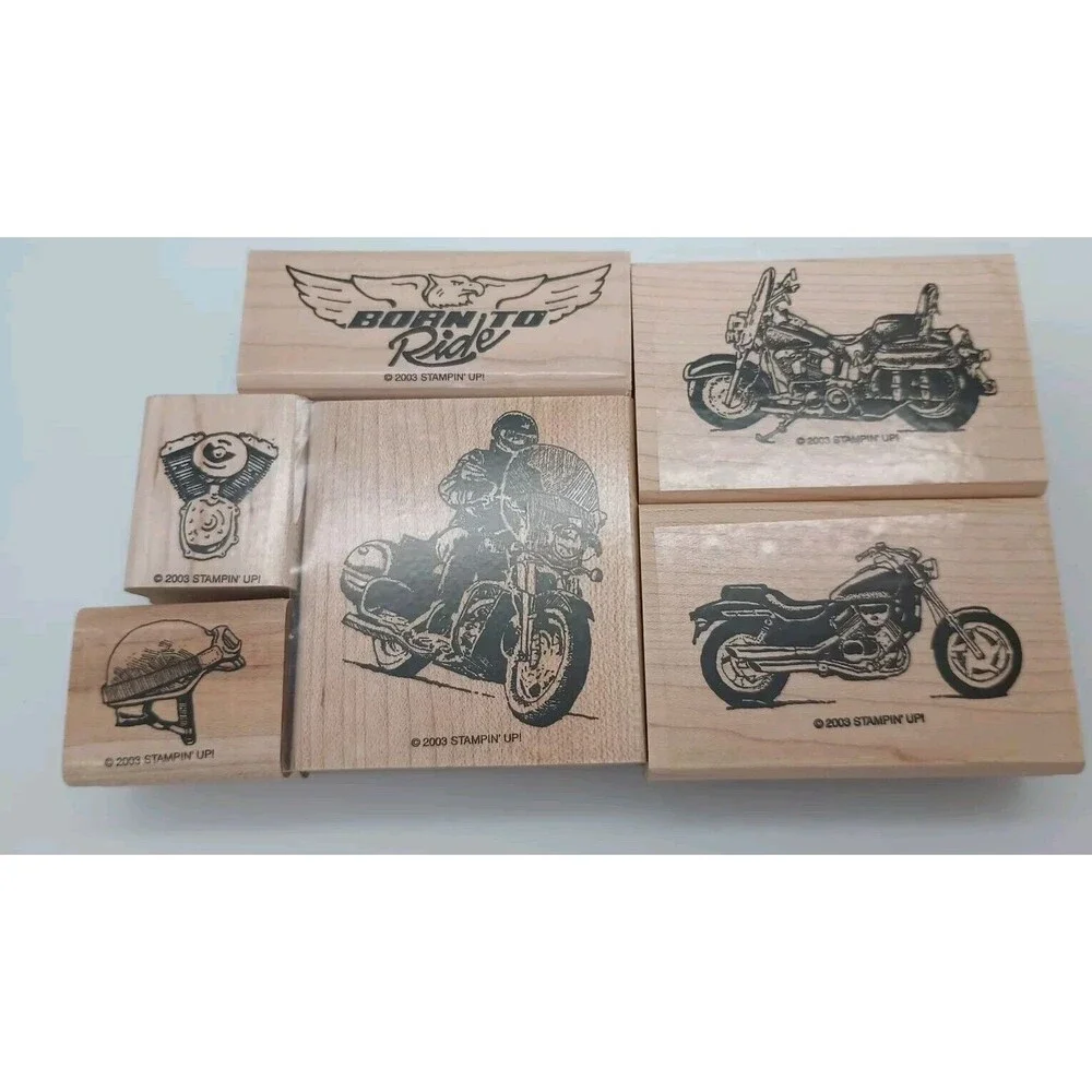 Stampin Up BORN TO RIDE Motorcycle Biker Bike Fathers Day Dad Rubber Stamps Set